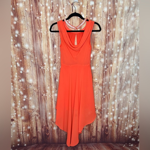 Marine Lu Tangerine Orange Rhinstone Cocktail Dress Size Small. - Picture 5 of 6